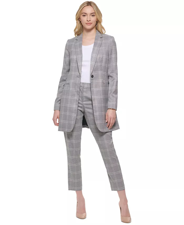 Tommy Hilfiger Women's Windowpane Elbow-Patch Single-Button Jacket - Macy's | Macy's