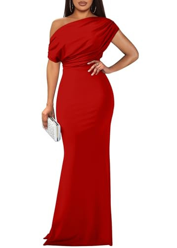 YMDUCH Women's Elegant Sleeveless Off Shoulder Bodycon Long Formal Party Evening Dress Red | Amazon (US)