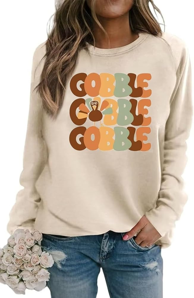 KRHBSDDO Thanksgiving Sweatshirts Women Gobble Gobble T-Shirt Funny Turkey Graphic Pullover Top C... | Amazon (US)
