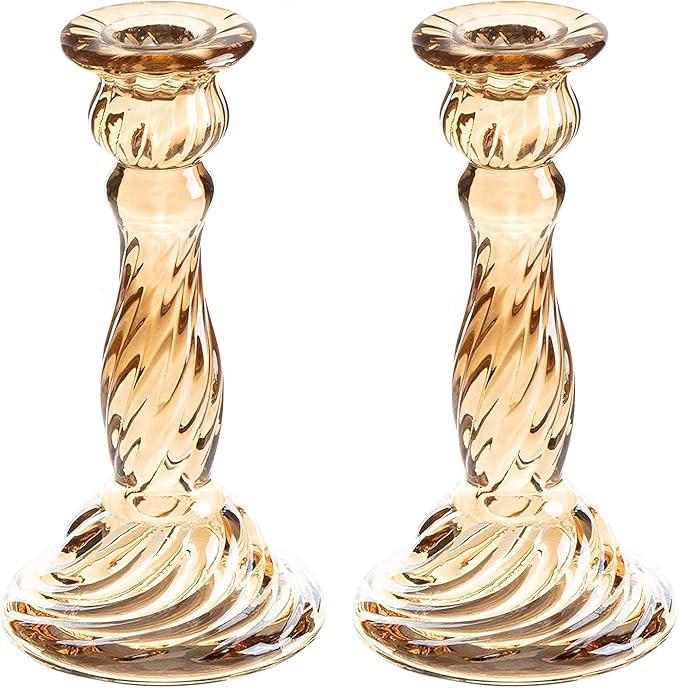 ENJINKAIL Glass Candle Holder - Gold Taper Candlestick Holders, Decorative Candle Sticks Set of 2... | Amazon (US)