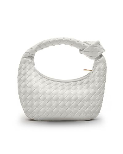 Woven Purse - Woven Bags for Women - Leather Hobo Handbags - Fashion Knotted Small Top Handle Clutch - Soft Vegan Leather (White, Small) | Amazon (US)