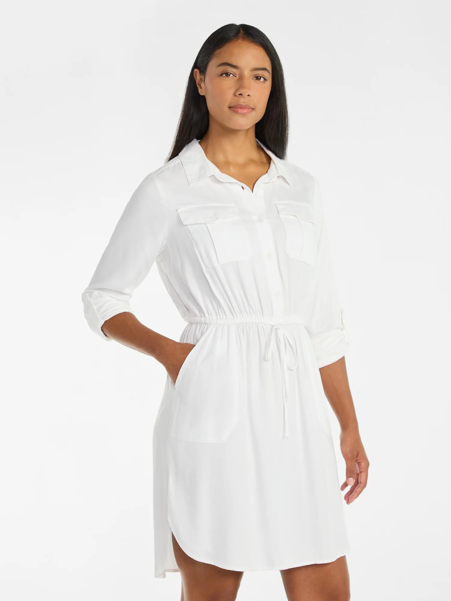 Time and Tru Women’s Soft Chambray Utility Shirt Dress, Sizes XS-XXXL | Walmart (US)