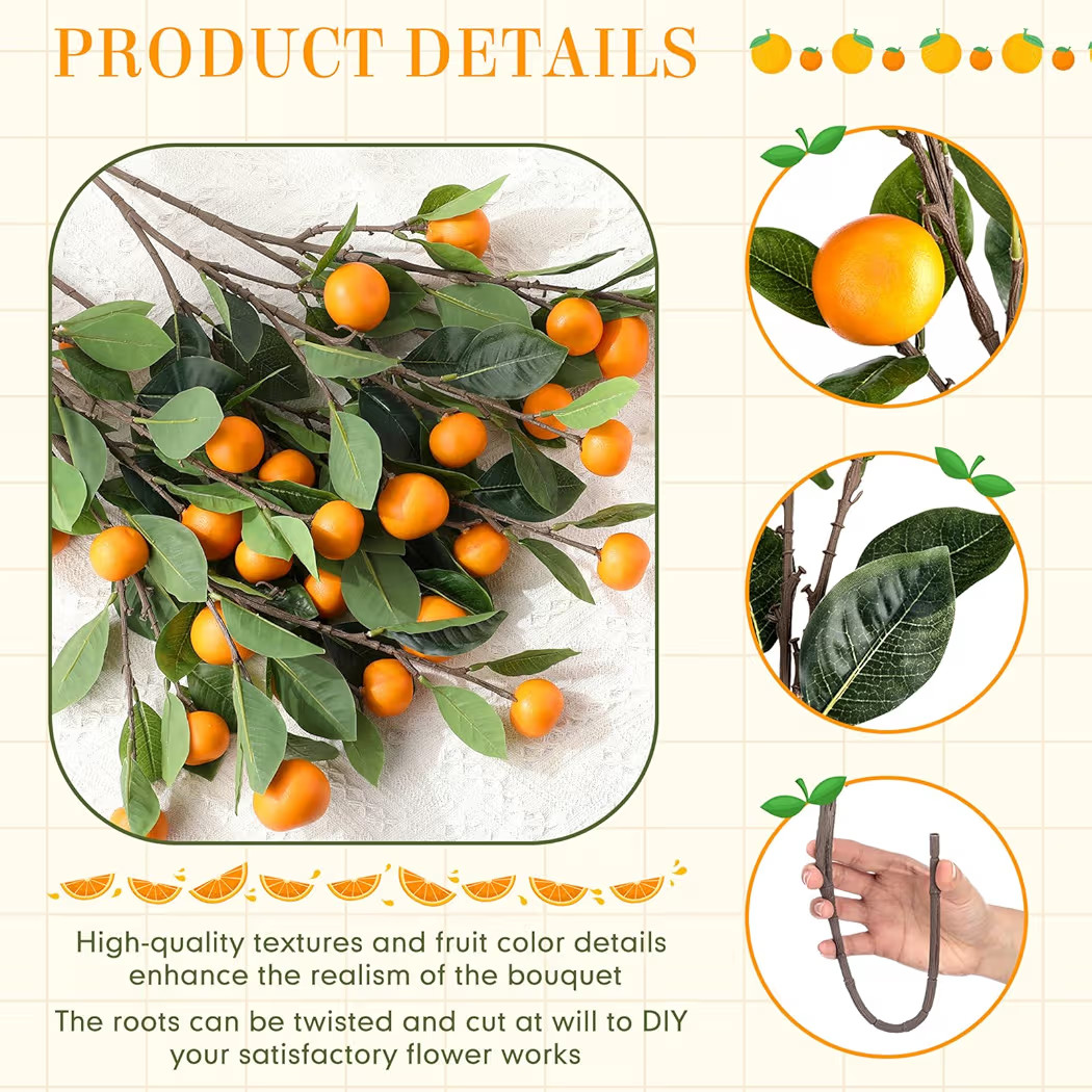 10 Pcs Artificial Tangerine Branches 25 Inch Realistic Faux Oranges Fruit with Green Leaves Simul... | Amazon (US)