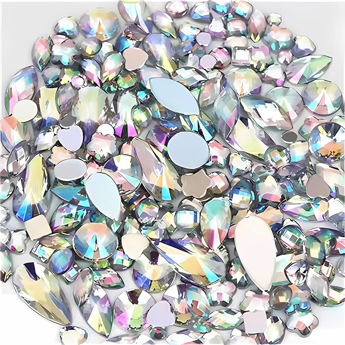 Mixed 1400pcs AB Colour Gems Jewels Flatback Rhinestones, Assorted Shapes Rhinestone for Crafts, ... | Amazon (US)