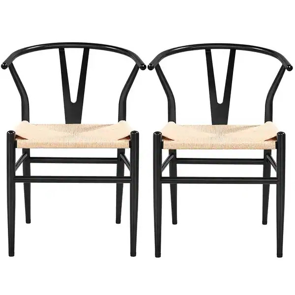 Yaheetech Modern Weave Y-Shaped Dining Chair with Solid Metal Frame | Bed Bath & Beyond