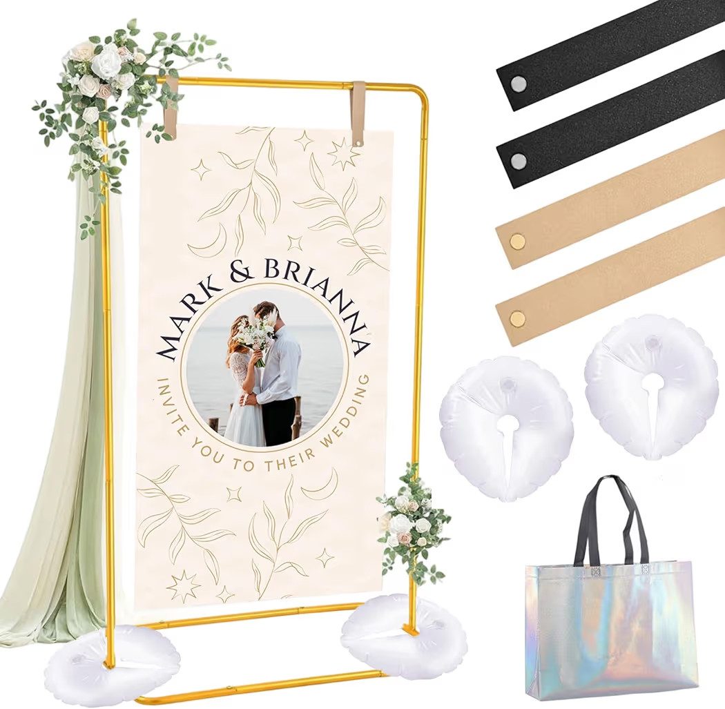 Metal Wedding Welcome Sign Stand Gold Adjustable welcome Easel Holder with Leather Straps and Wat... | Amazon (US)