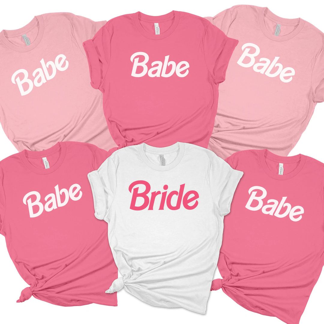 Bride Babe Bachelorette Shirts, Pink and White Tshirts Bach Party, Wedding Party T's | Etsy (US)