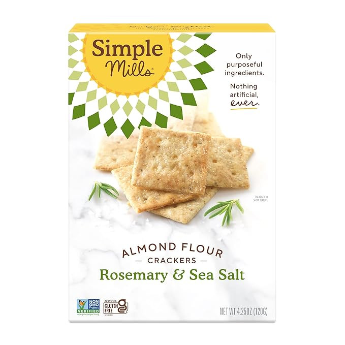 Simple Mills Almond Flour Crackers, Rosemary & Sea Salt - Gluten Free, Vegan, Healthy Snacks, 4.2... | Amazon (US)