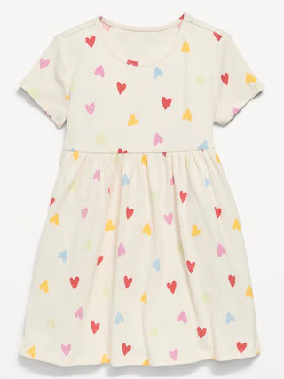 Short-Sleeve Ribbed Graphic Dress for Toddler Girls | Old Navy (US)