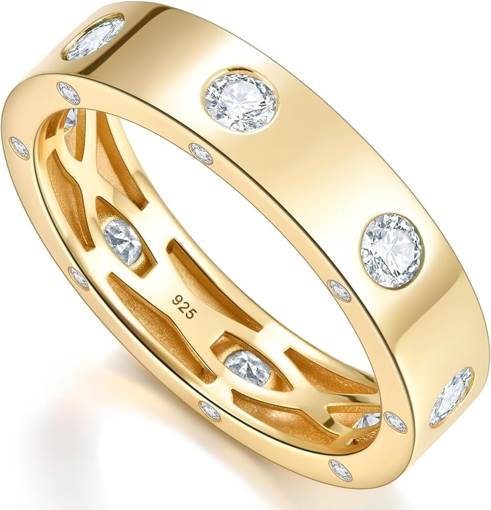 Dainty Eternity Wedding Rings for Women | Moissanite or Lab Grown Emerald 925 Sterling Silver 14K... | Amazon (US)