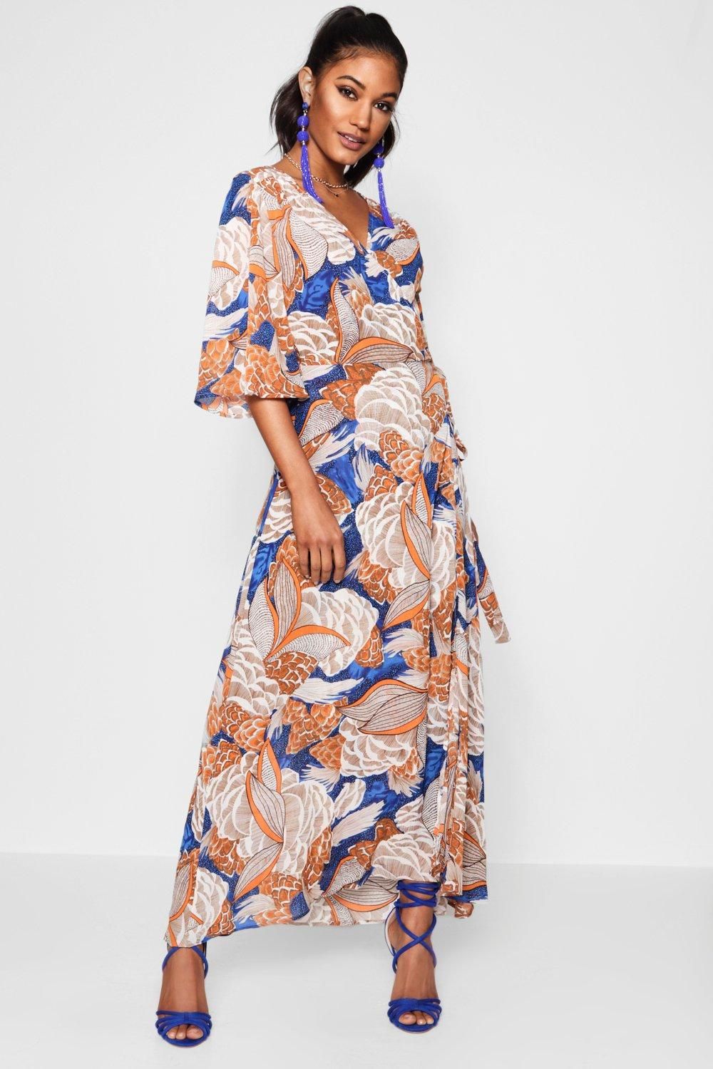 Bright Floral Wrap Front Maxi Dress | Boohoo.com (US & CA)