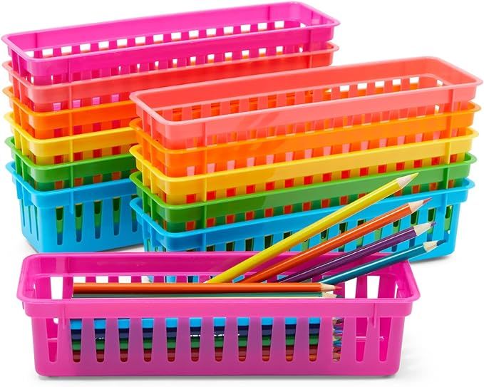 12 Pack Small Pencil Holder Tray for Kids Desks, Colored Baskets for Organizing Classroom Supplie... | Amazon (US)