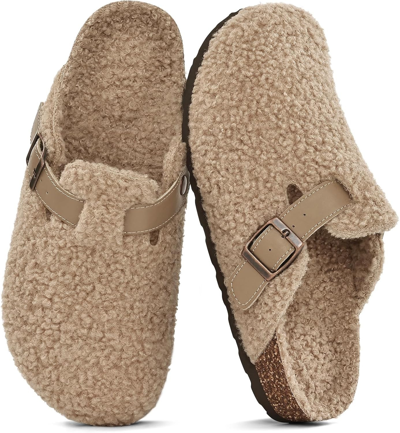 KIDMI Women's Fur Lined Genuine Suede Clogs Fuzzy Cork Footbed Potato Shoes | Amazon (US)