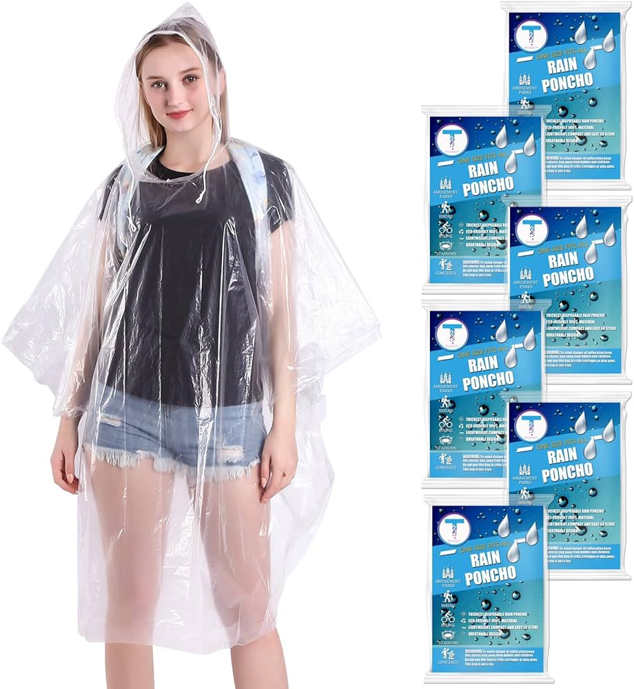 TUNCHMO Disposable Rain Ponchos for Adults/kids (6 Pack) 50% Thicker Emergency Ponchos | Amazon (US)