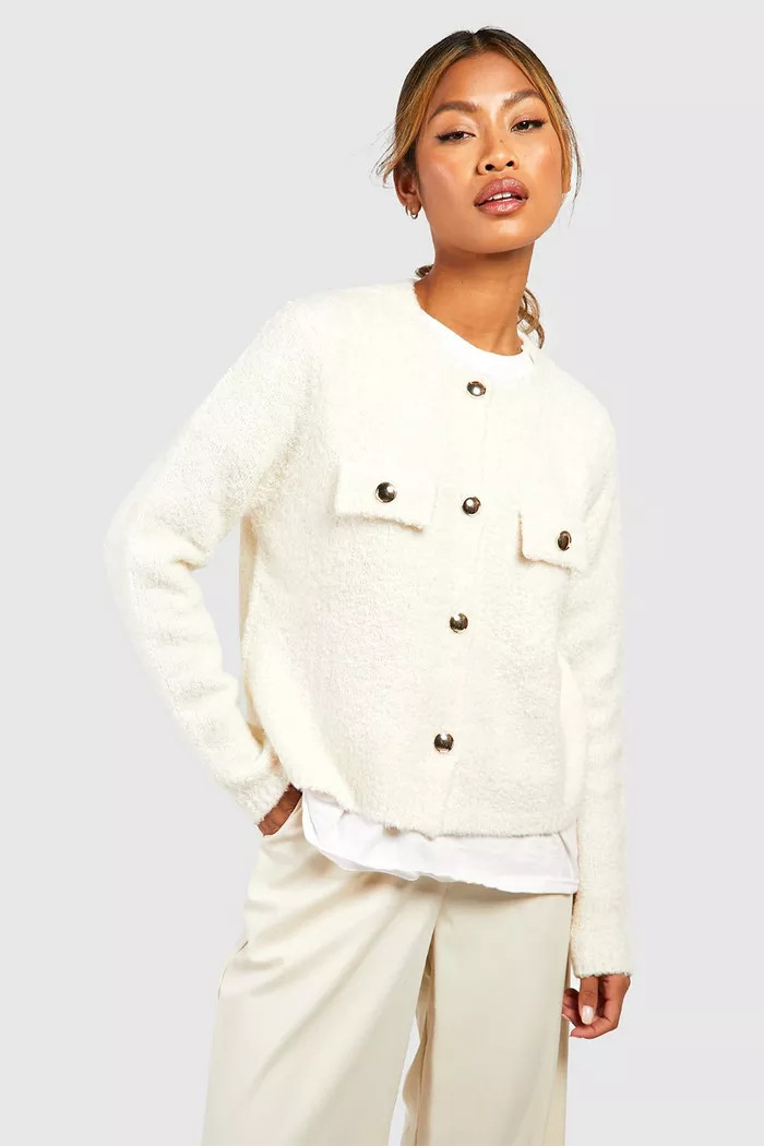 Boucle Crop Cardigan | boohoo (US & Canada)
