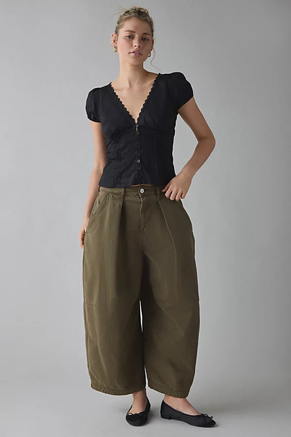 BDG Paneled Baggy Barrel Leg Pant in Olive, Women's at Urban Outfitters | Urban Outfitters (US and RoW)