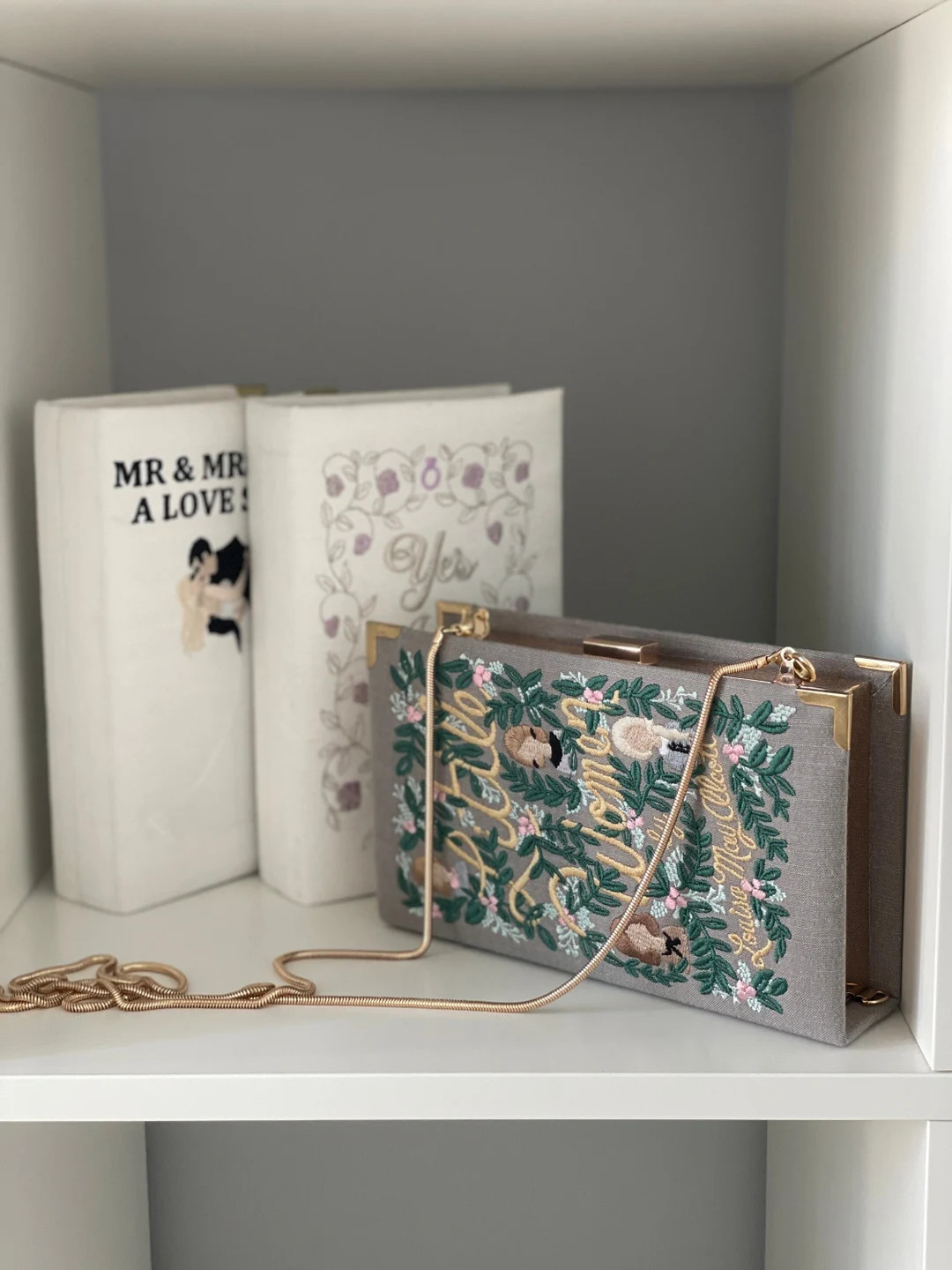 Book clutch purse, custom wedding The Little Women grey embroidered evening novelty bag | Etsy (US)