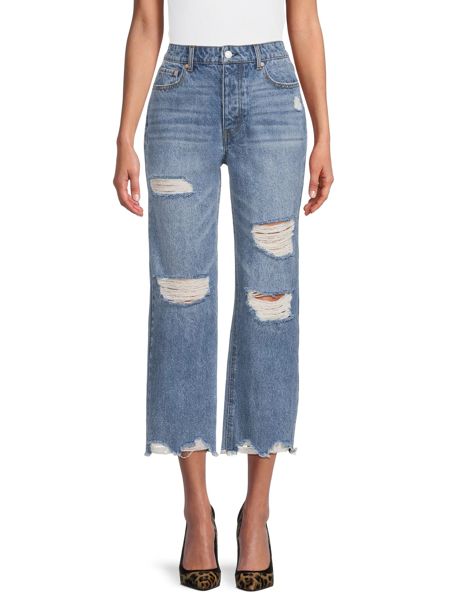 Vanilla Star Women's Juniors Destructed Cropped Jeans - Walmart.com | Walmart (US)