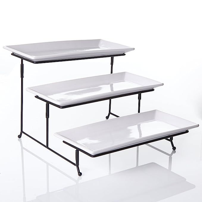 3 Tier Rectangular Serving Platter, Three Tiered Cake Tray Stand, Food Server Display Plate Rack,... | Amazon (US)