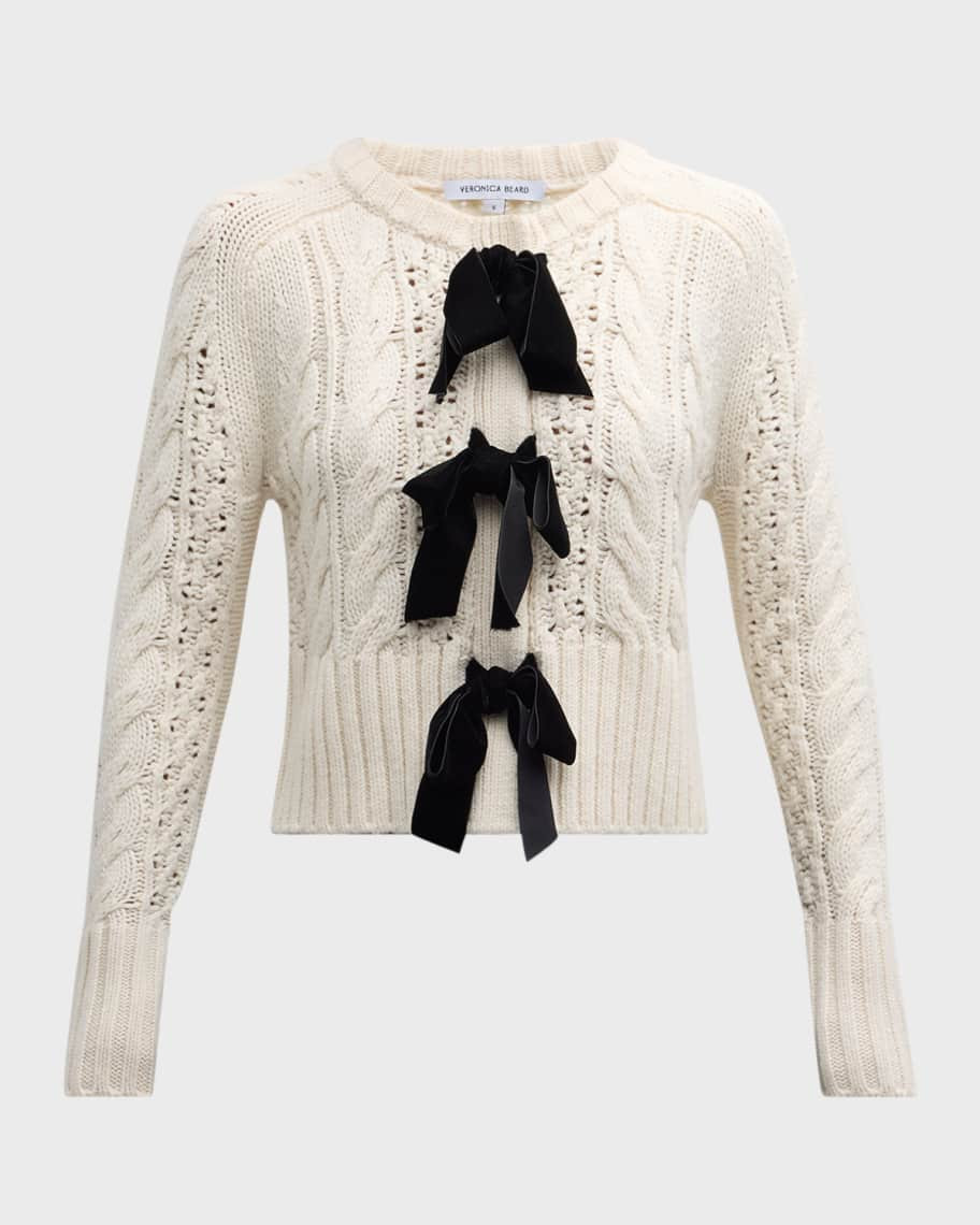 Christina Cable-Knit Bow Sweater | Neiman Marcus