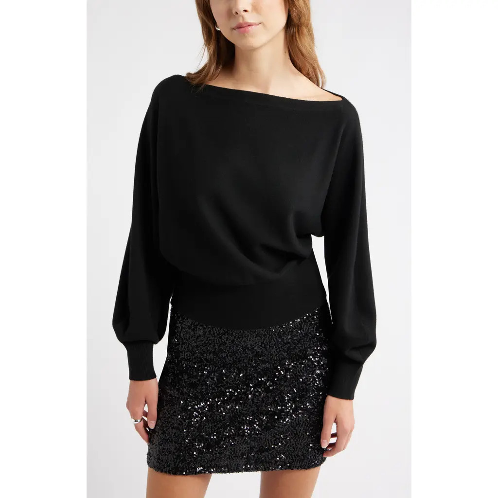 Open Edit Boat Neck Sweater in Black at Nordstrom Rack, Size Xx-Small | Nordstrom Rack