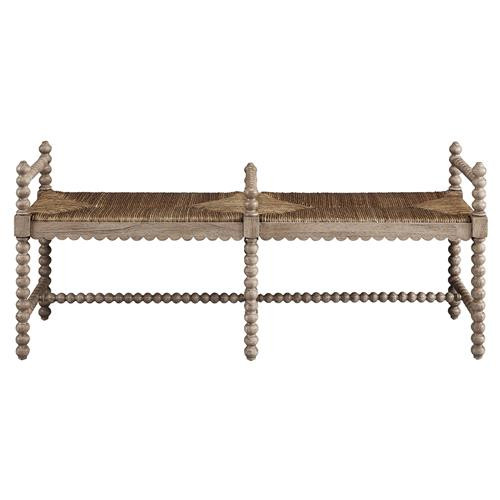 Meilani Coastal Country Brown Woven Seat Mahogany Wood Frame Long Entryway Bench | Kathy Kuo Home