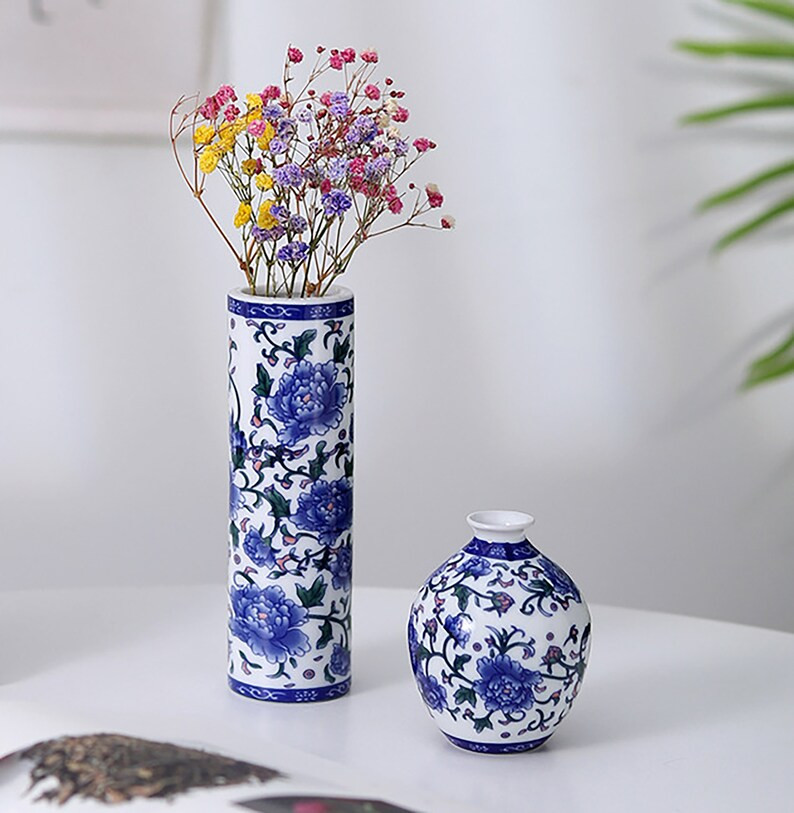 Handmade Blue and White Vase With Floral Design Flower Vase | Etsy | Etsy (US)