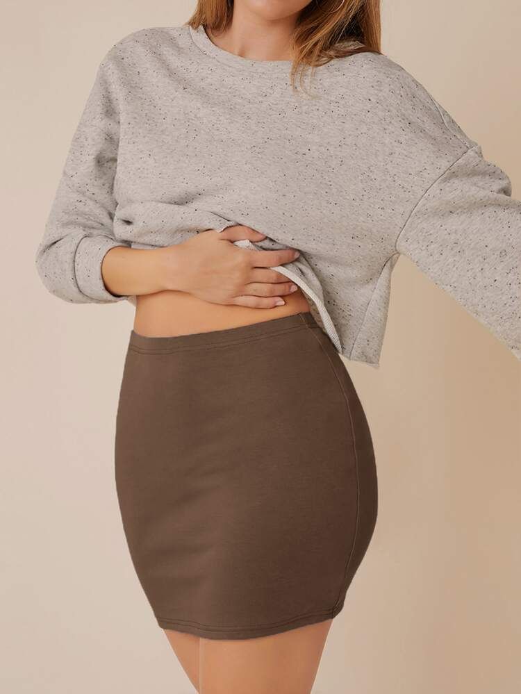 SHEIN BASICS Cotton Solid Bodycon Skirt | SHEIN