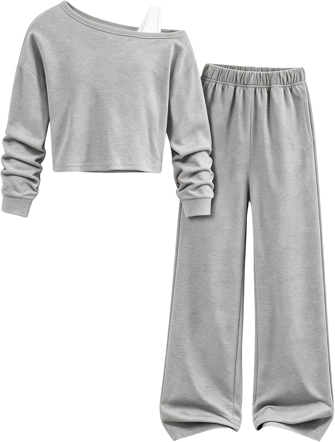 PATPAT Girls Sweatsuit Off Shoulder Sweatshirt Wide Leg Sweatpants 7-16Y | Amazon (US)
