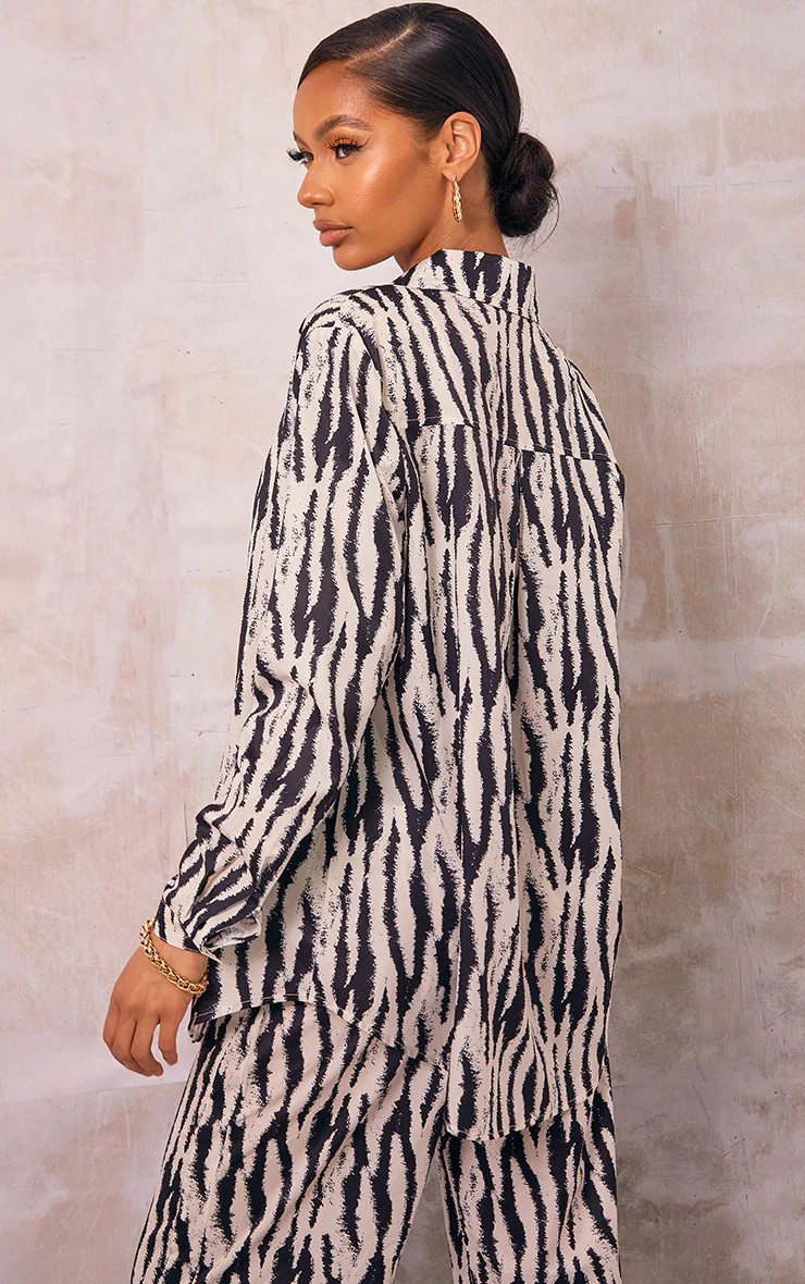 Black Zebra Printed Oversized Shirt | PrettyLittleThing US