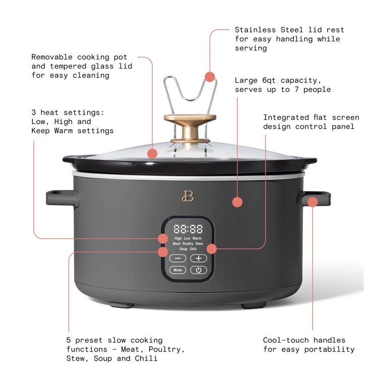 Beautiful 6QT Programmable Slow Cooker, Oyster Grey by Drew Barrymore | Walmart (US)