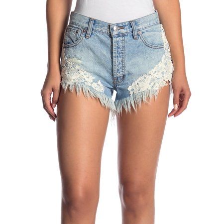 Womens Embroidered Frayed Denim Shorts 28 | Walmart (US)