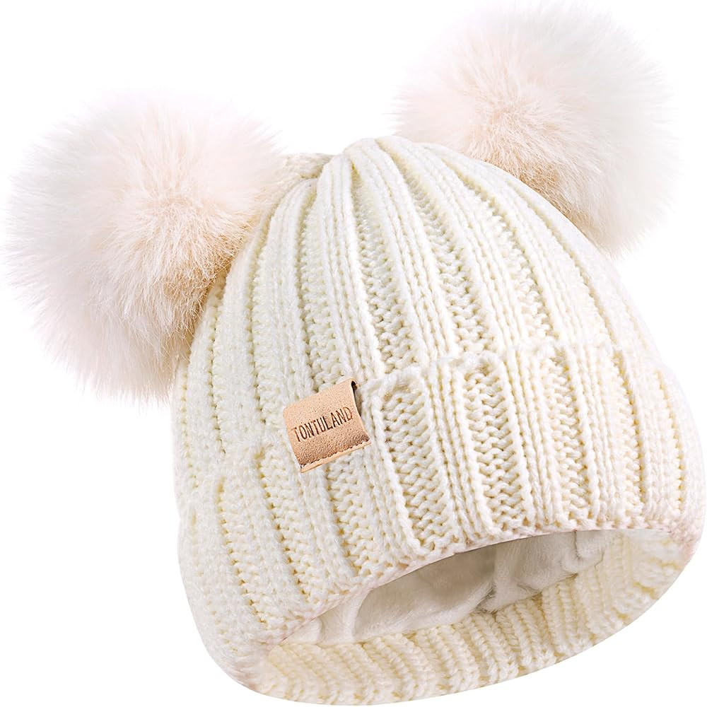 Kids Winter Beanie Hat Warm Ski Caps with Pompom Fleece Lined Children's Knit Hat for Boys Girls | Amazon (US)