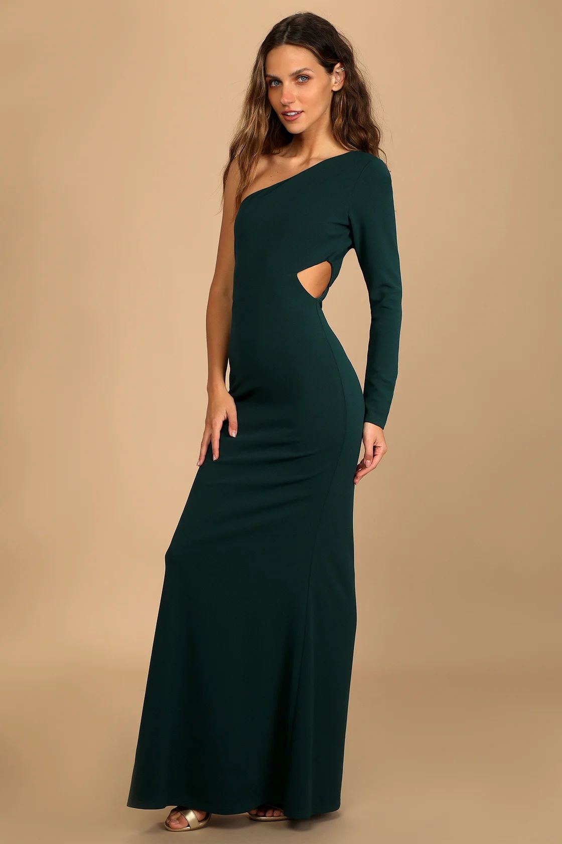 Wondrous Romance Dark Green One-Shoulder Mermaid Maxi Dress | Lulus (US)
