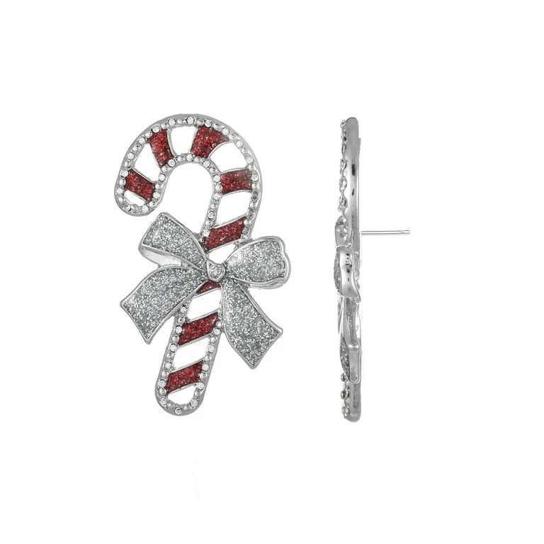 Holiday Time Silvertone Candy Cane Earrings, 1 Pair | Walmart (US)