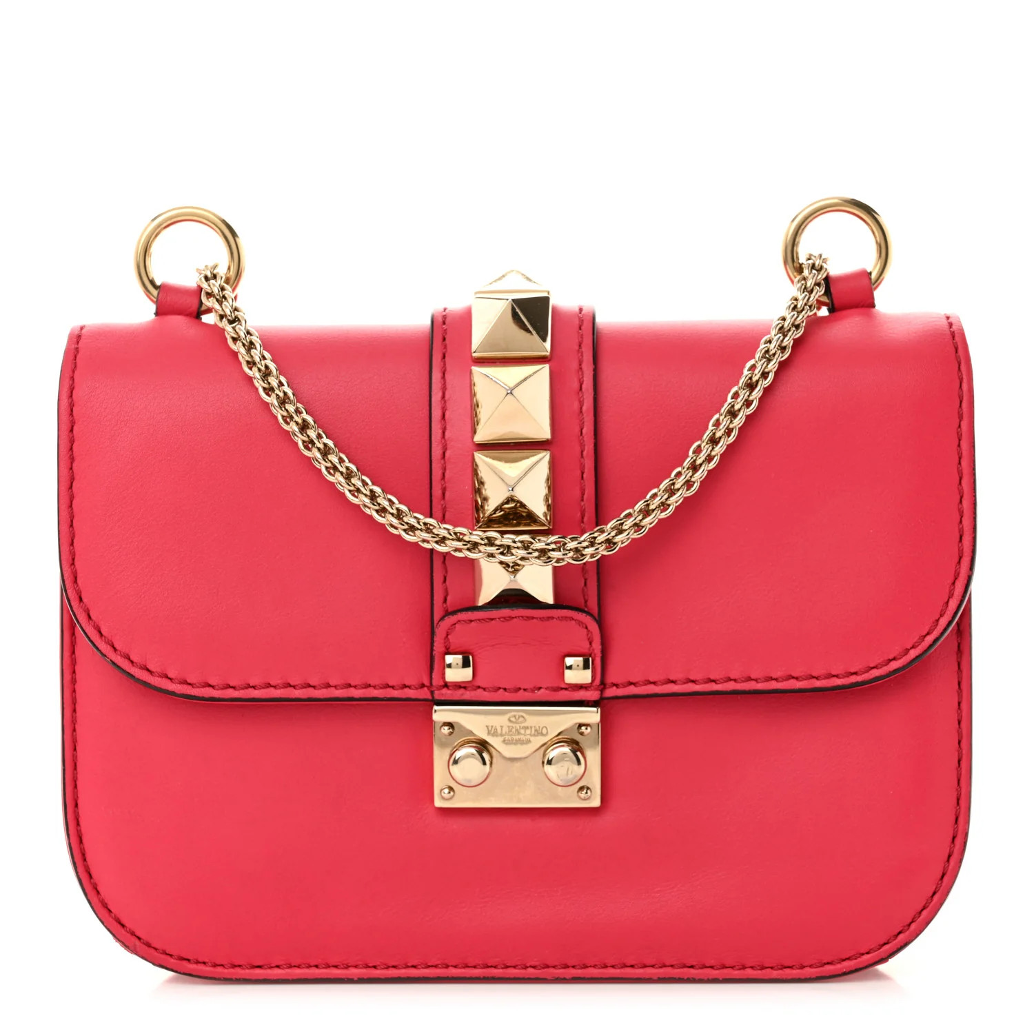 Vitello Small Glam Lock Rockstud Flap Deep Fuxia | FASHIONPHILE (US)