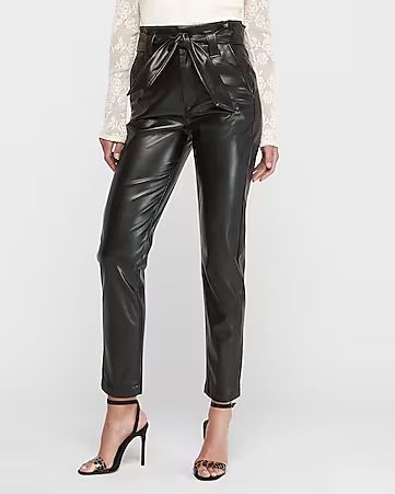 Super High Waisted Vegan Leather Paperbag Waist Pant | Express