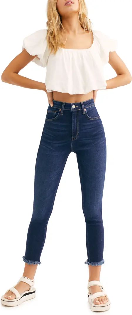 Free People High Waist Crop Raw Hem Denim Leggings | Nordstrom | Nordstrom