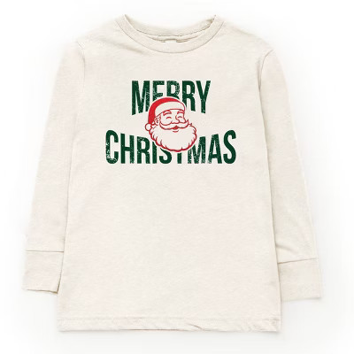 Merry Christmas Arched Glitter Santa - Youth Long Sleeve Graphic T-Shirt | Target