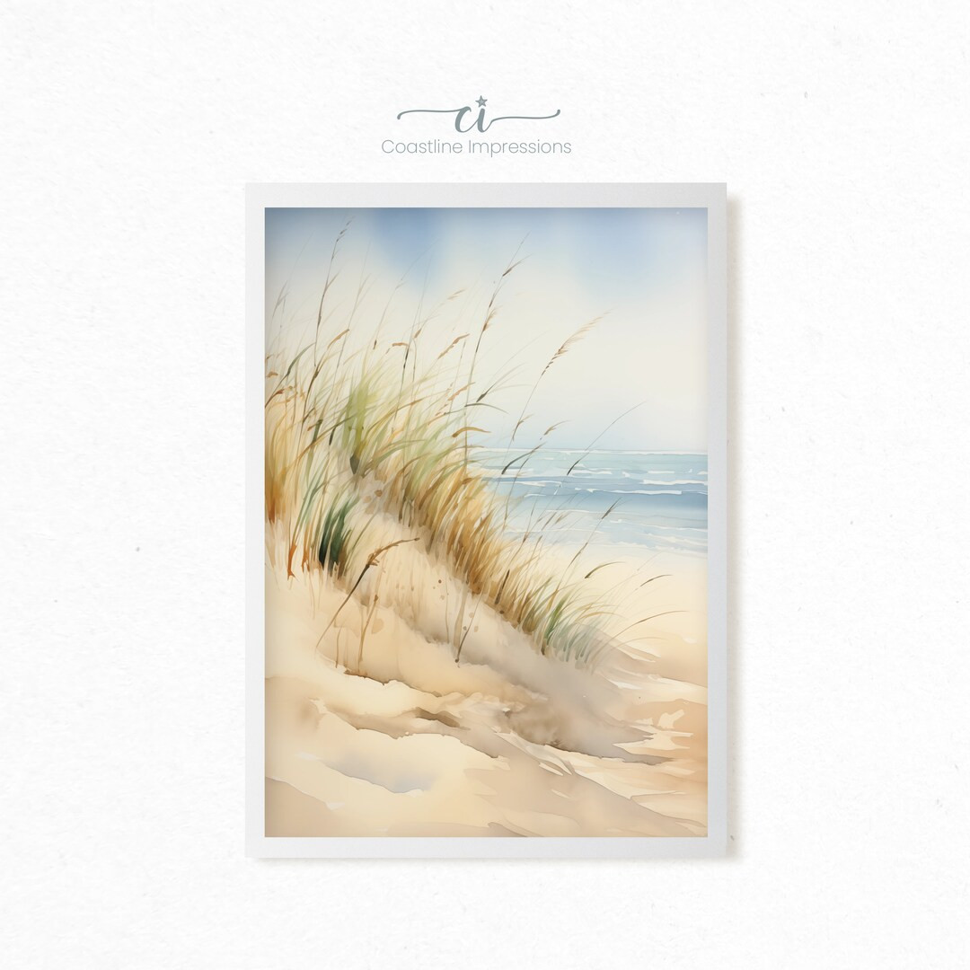 Coastal Harmony: Serene Seascape Watercolor, Coastal Art, Ocean, Waves, Beach, Seagrass, Wall Art... | Etsy (US)