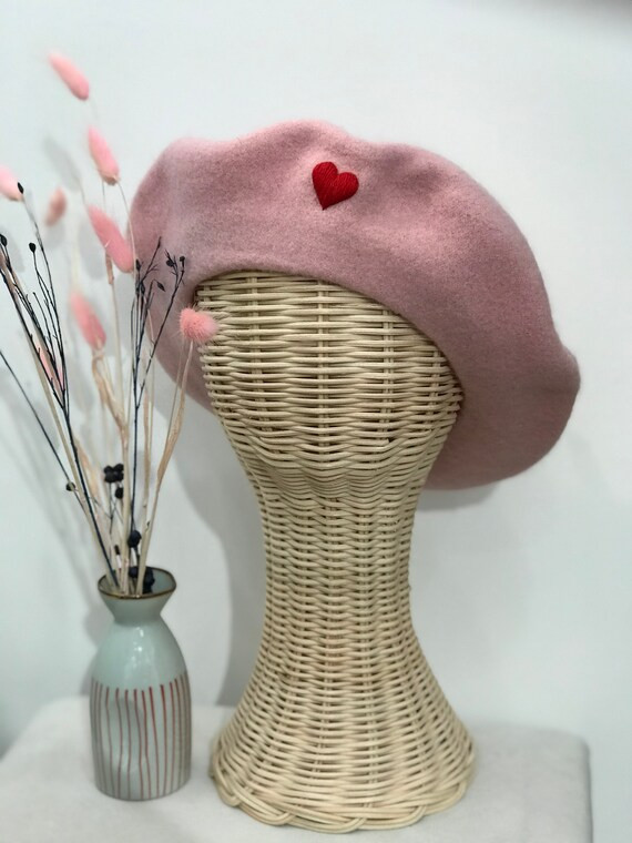 French women wool beret handembroidered in Paris, women heart beret vintage style, Valentine’s ... | Etsy (US)