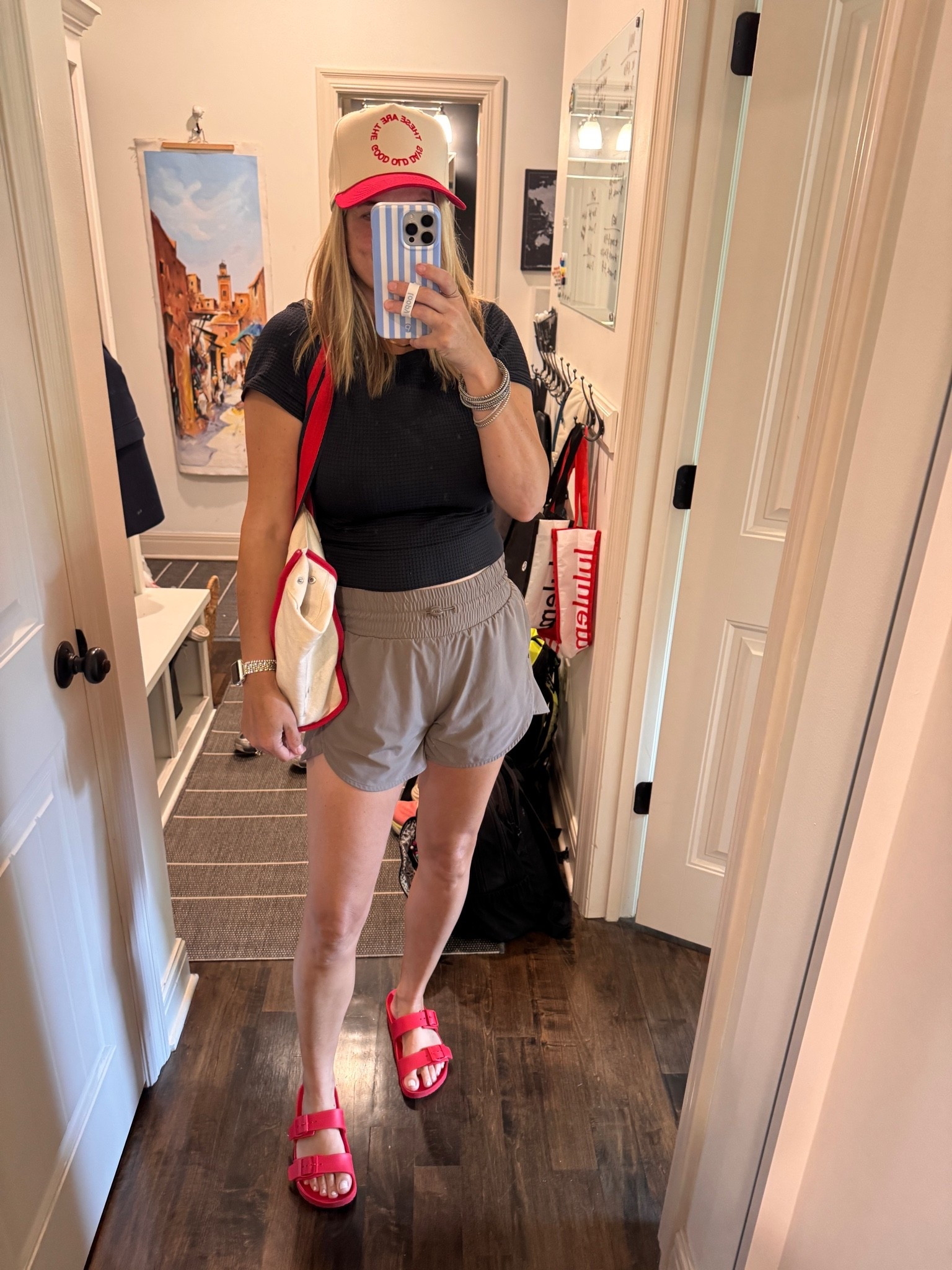 Athleisure, red sandals, canvas tote

#LTKdayinmylife #LTKOver40 #LTKmomlife