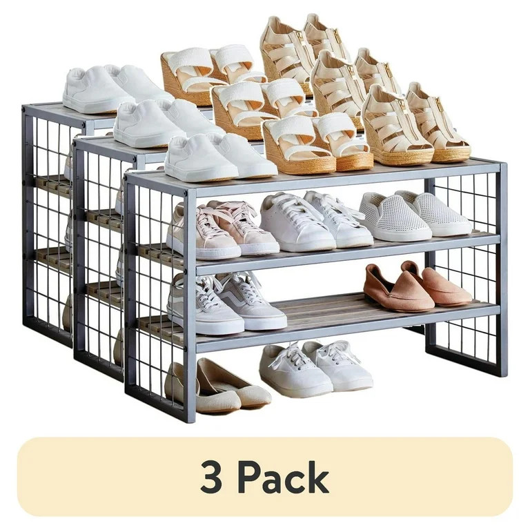 (3 pack) Better Homes & Gardens Farmhouse 3 Tier Shoe Rack, Gray, 30IN Wx 12 IN Dx 18IN H, Holds ... | Walmart (US)
