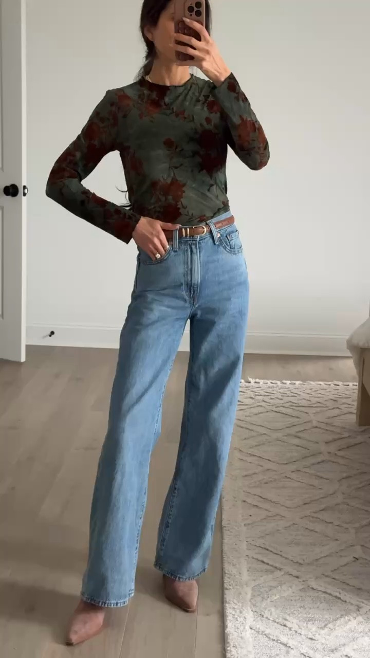 Fitted long sleeve mesh top with a subtle floral print, lightweight and breathable with a soft stretch feel. Perfect for fall layering or wearing on its own with classic denim. A flattering everyday top that works for casual outfits, transitional weather, and easy day-to-night styling.

#LTKFindsUnder50 #LTKSeasonal #LTKootd