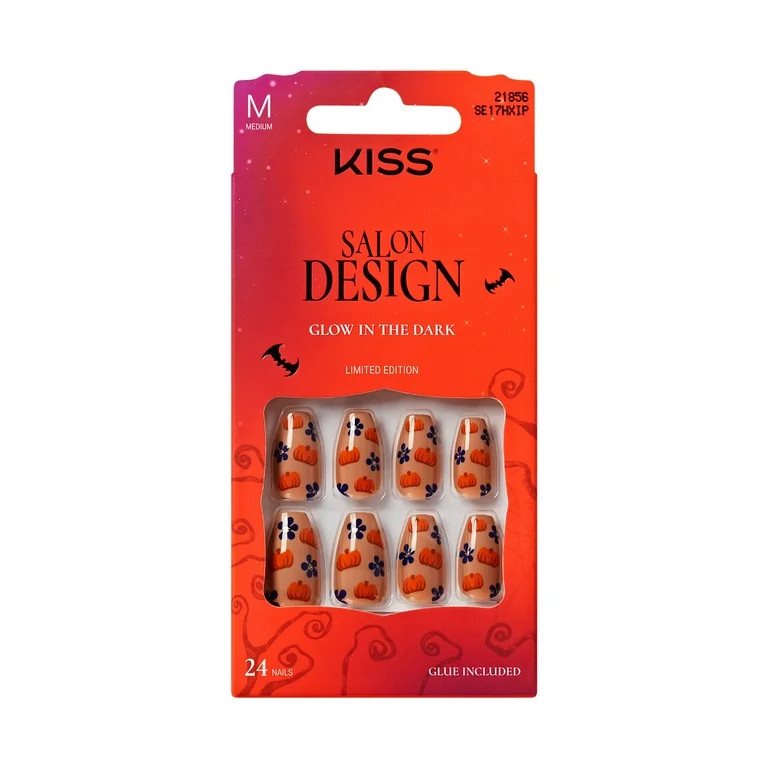 KISS Salon Design Press on Nails, Allhallows Eve, Orange, Medium Coffin, 24 Count | Walmart (US)