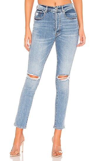 superdown Kennedy Distressed Jeans in Mid Blue Wash | Revolve Clothing (Global)