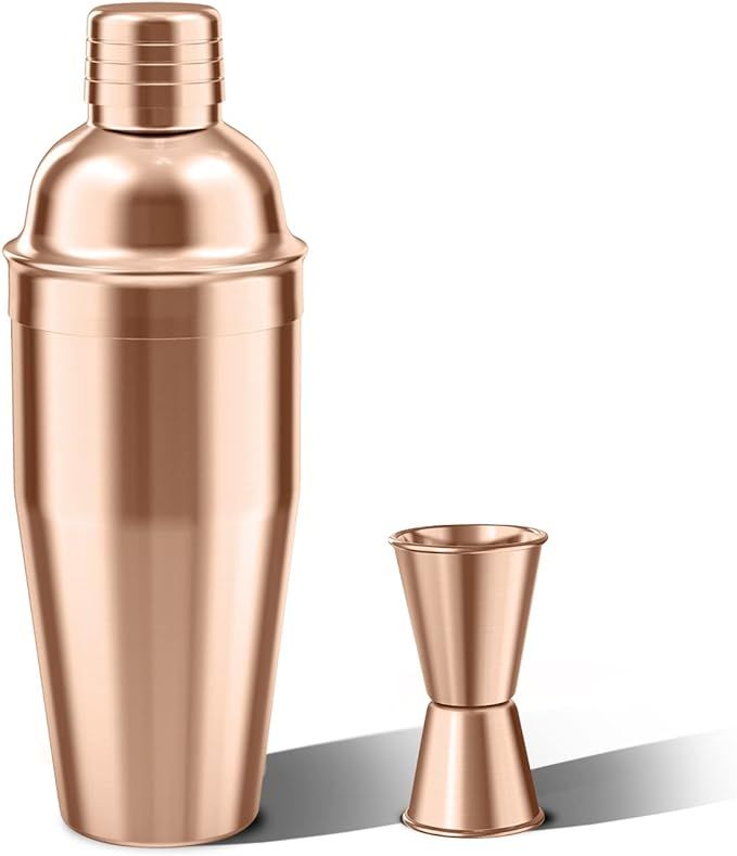 LUCKYGOOBO Cocktail Shaker with Double Measuring Jigger,18/8 Stainless Steel 24oz Martini Shaker ... | Amazon (US)