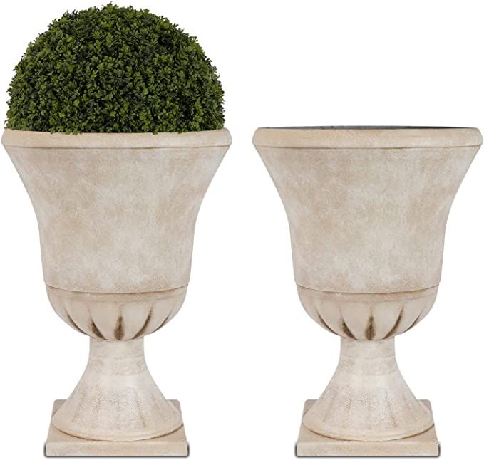 Worth Garden Plastic Urn Planters for Outdoor Plants, Tree 22'' Tall 2 Pack Round Classic Resin F... | Amazon (US)
