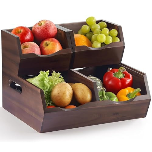 NAGAWOOD Acacia Wood Pantry Storage Bins - Stackable Open Front Kitchen Baskets with Airflow Vent for Potato, Onion, Fruit, Vegetable, and Bread Storage, Wood Organizer for Pantry and Countertop | Amazon (US)