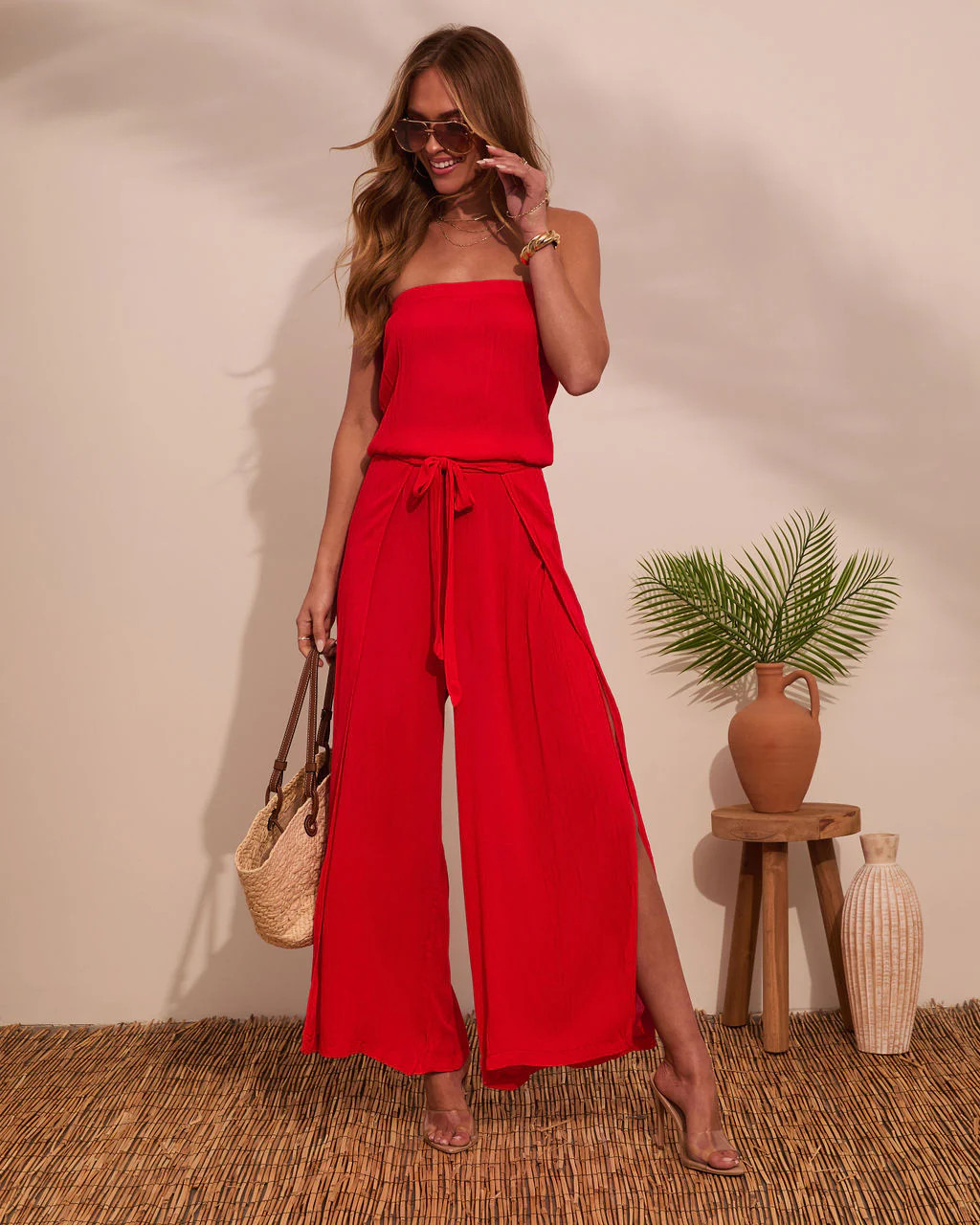 Coasting By Strapless Waist Tie Jumpsuit | VICI